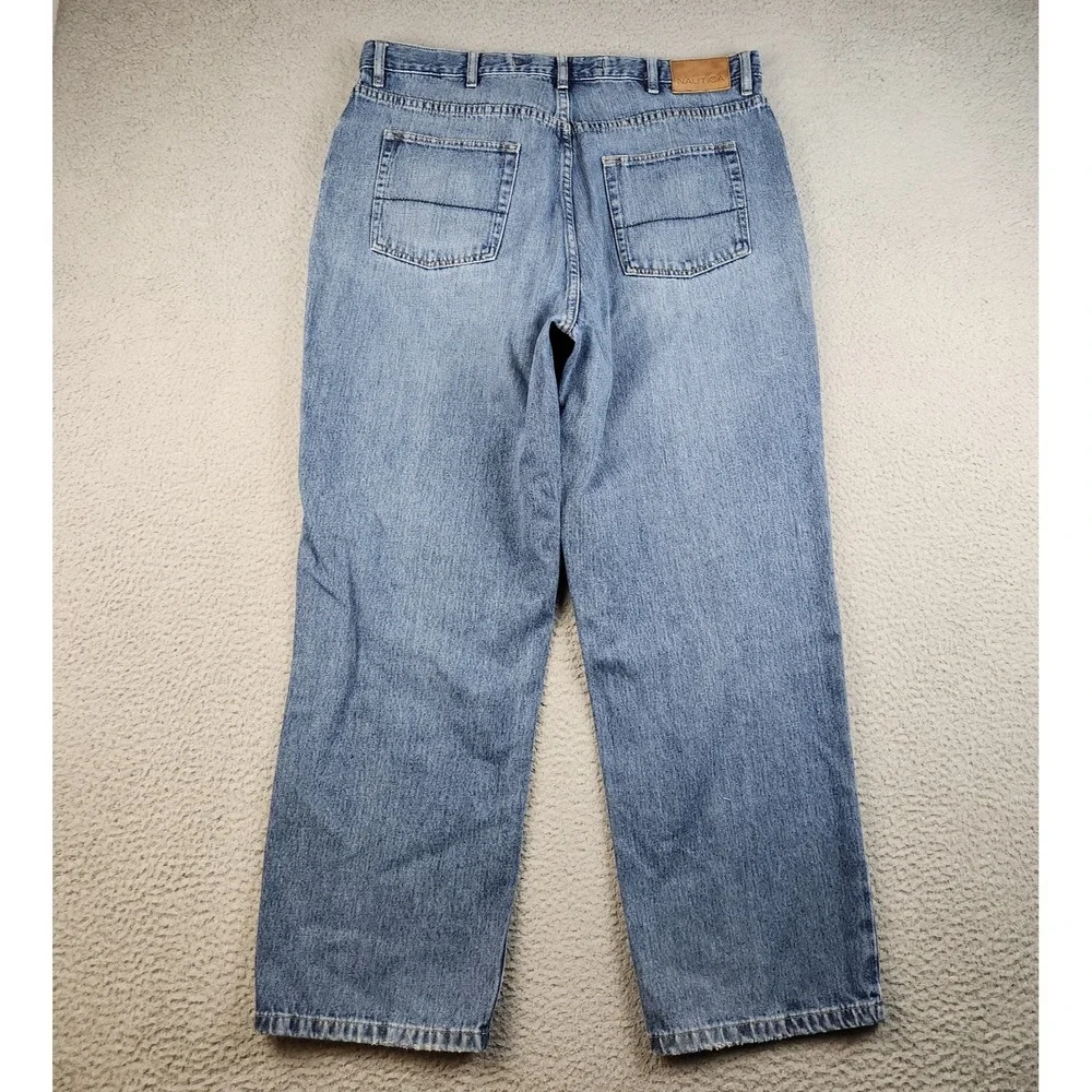 Nautica Jeans Co Y2K Jeans Mens 38x30 Relaxed Straight Blue Distressed
